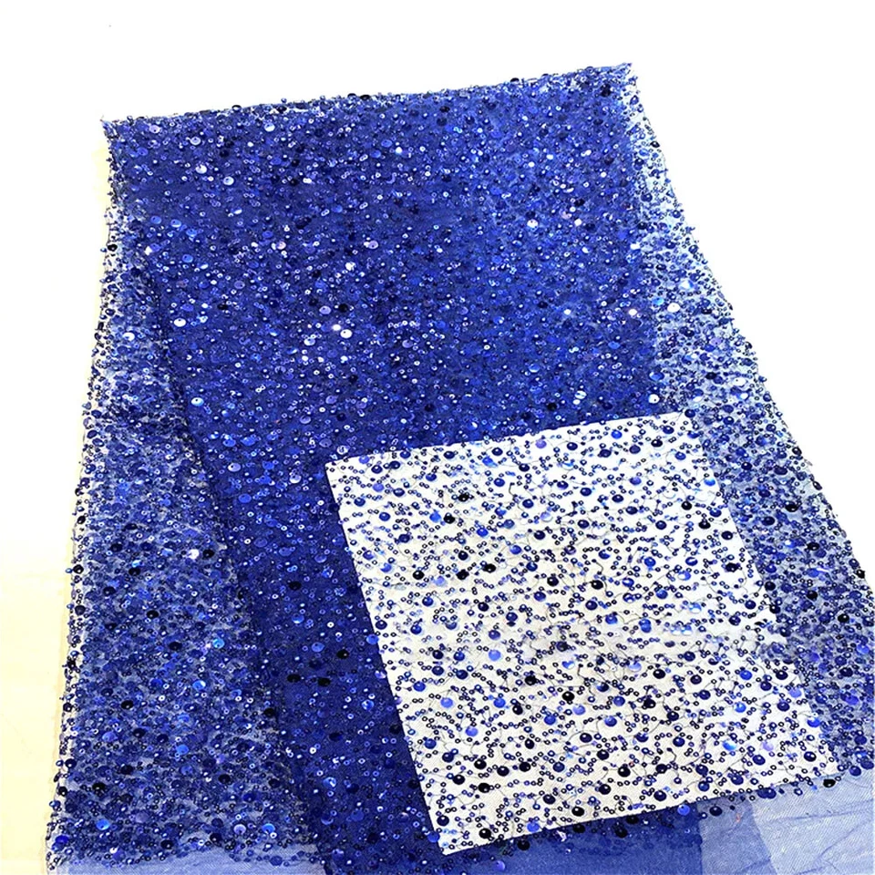 130cm Sparkling Sequin Beaded Lace Mesh Fabric For Wedding Dress Sewing DIY Trim - Image 3 of 4