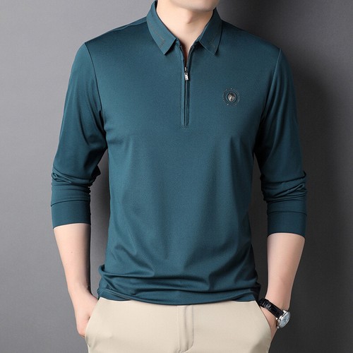 Herren Reißverschluss Einfarbig Weich Winter Lang Einfach Freizeit Ärmel Polo Shirt - Bild 7 von 14