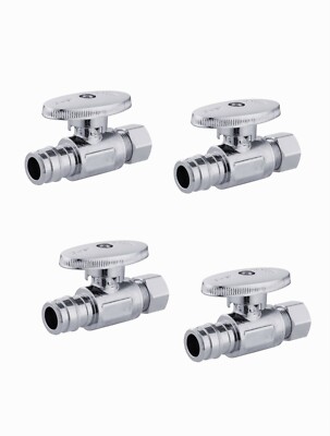 EFIELD 4 PCS 1/2'' PEX-A 3/8''OD BRASS 1/4 TURN STRAIGHT STOP VALVES ,NO LEAD