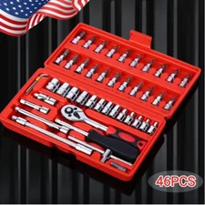 46 Pcs Socket Wrench Set 1/4" Drive Ratchet Metric Kit Garage Car Repair Tool⭐