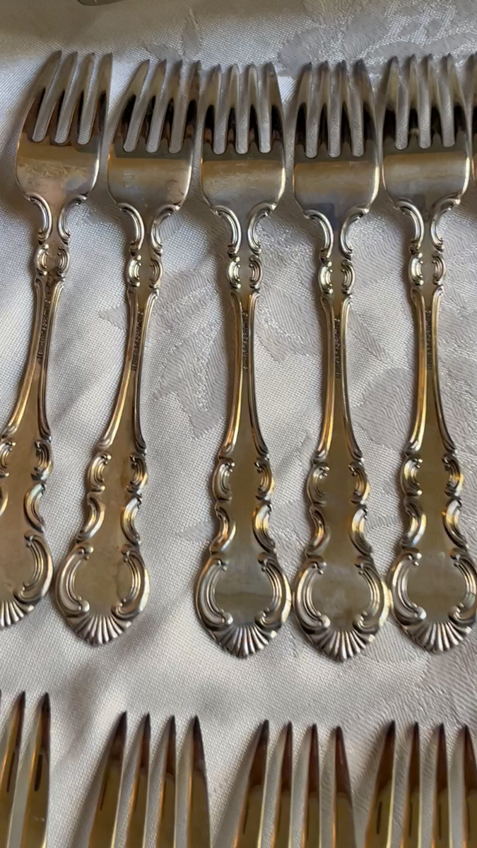 45 Piece Wallace Silversmith Silver Plate Fl Set in Antique Naken