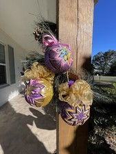 3 Quilted Fabric Christmas Ornaments 3" Diameter