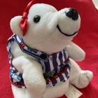 Vintage 1998 Coca-Cola Stuffed Plush Girl Polar Bear In Blue Snowflake Shirt