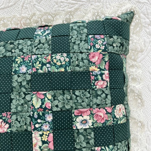 Handmade Pillow Patchwork Woven Floral Polka Dot Boho Cottage Lace Trim 14x14 - Picture 15 of 17