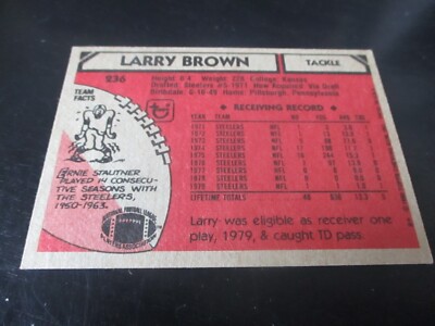 LARRY BROWN (pittsburgh steelers - Tackle) 1980 topps CARD #236 nr