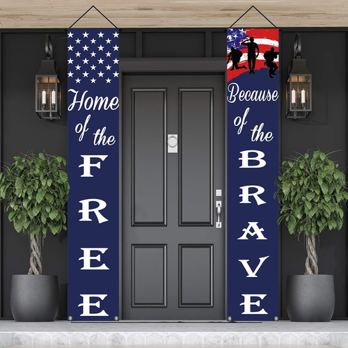 American Flag Soldier Porch Sign Banner for Memorial Day, 4Th of July, Independe - Picture 8 of 12