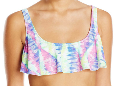 Bikini Lab Junior Womens Live and Let Tie Dye Hanky Flutter Bikini Top Medium