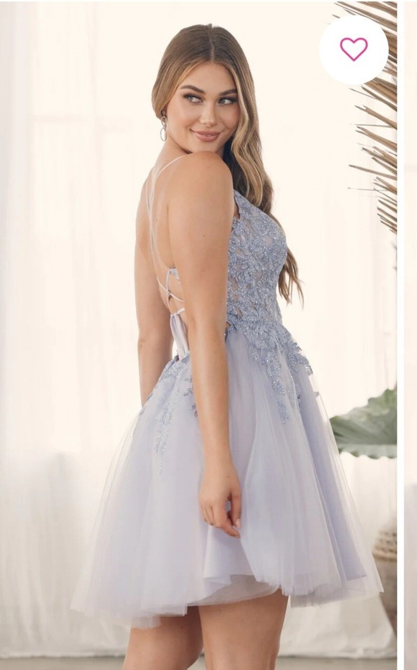 Promgirl Babydoll Lace-Bodice Short Homecoming Dress G785 Periwinkle ...