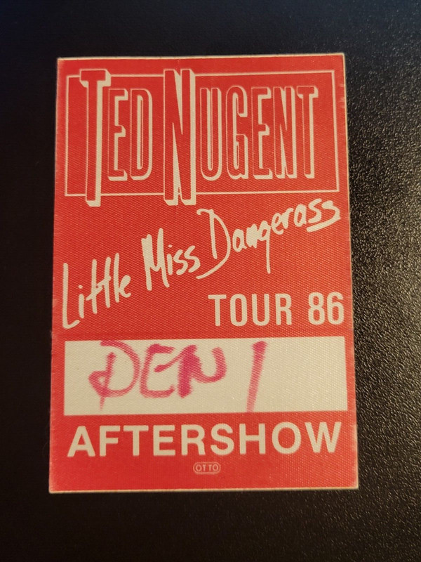 1986 TED NUGENT - Red after show backstage pass-NOT SOLD TO THE PUBLIC-1