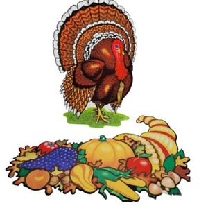 Thanksgiving Turkey Harvest Cornucopia Paper Cutout Die Cut Decor Vtg Beistle