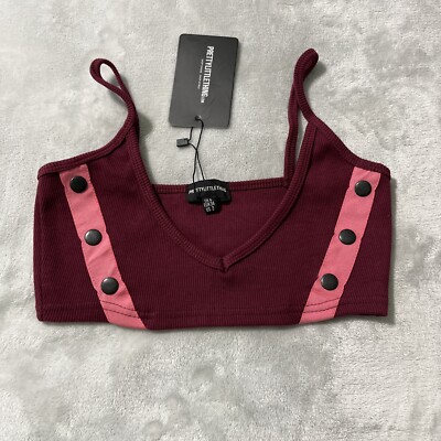 NEW Pretty Little Things Maroon Popper Front Bralet Size 2 Maroon And Pink