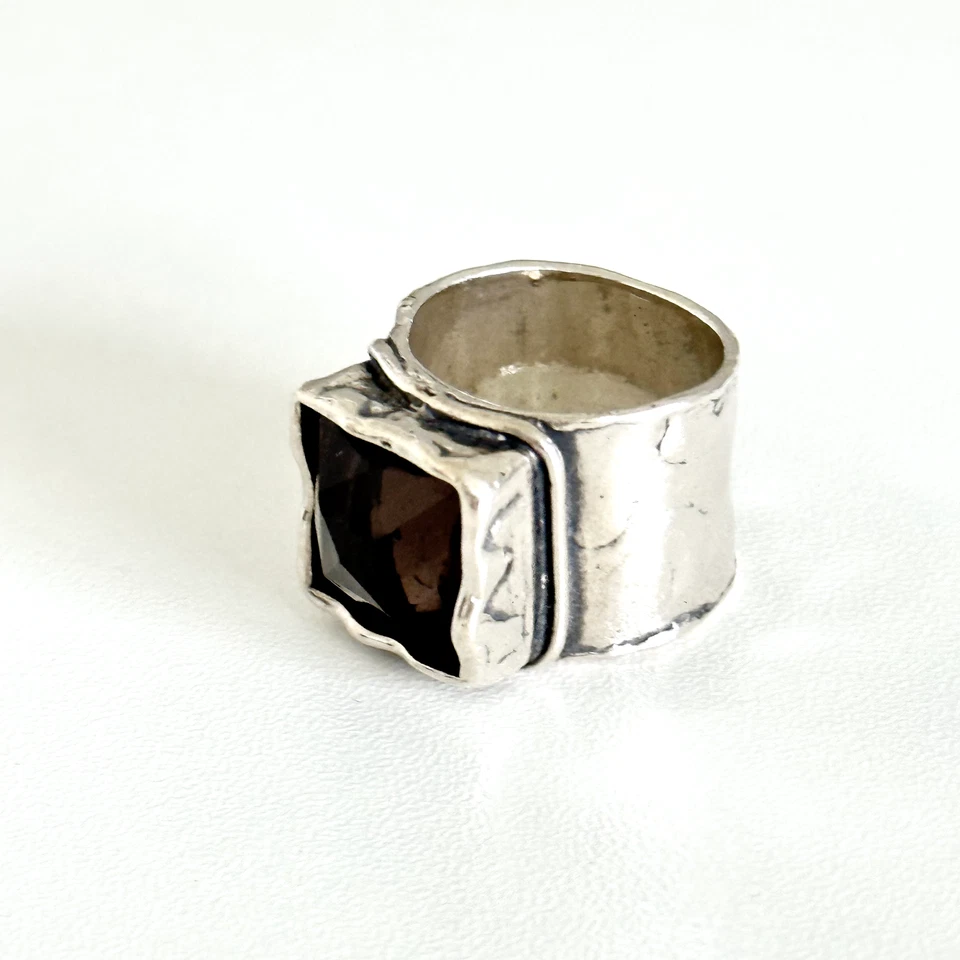 Silpada 925 Sterling Silver Smoky Quartz "Dusk Til Dawn" Hammered Ring Size 6 - Image 3 of 4
