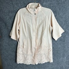 NEW Chico's Jacket Women's 1 US Medium Pink Linen Cutwork Topper 3/4 Sleeves
