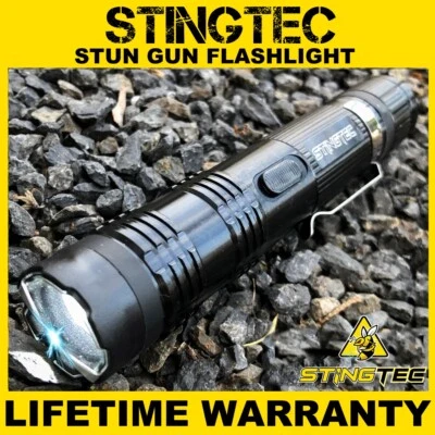 STINGTEC Tactical Stun Gun HIGH POWER Metal Rechargeable LED Flashlight - Black