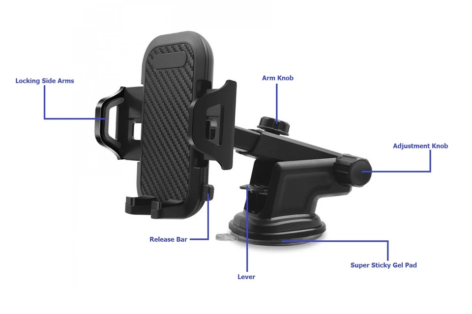 Car Phone Mount Holder Adjustable Telescopic Arm with Cradle for Dashboard - Image 2 of 4