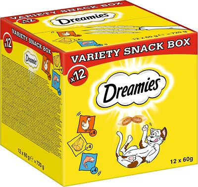 Dreamies Katzensnacks mit Huhn , Käse  & Lachsgeschmack 12x60g Katzen-Leckerlis