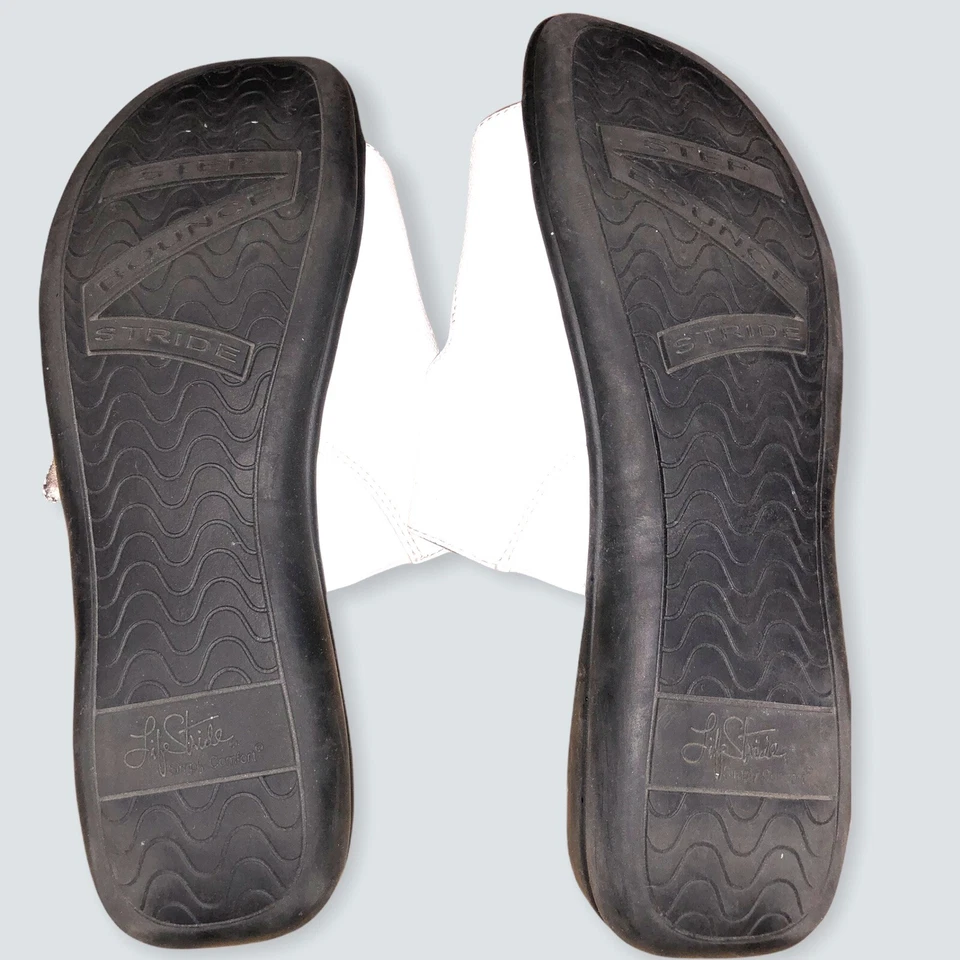 Sandalia Life Stride Ellway Mujer US 8.5 Blanca Punta Abierta Deslizables Chanclas Hebilla  Foto 2 de 4