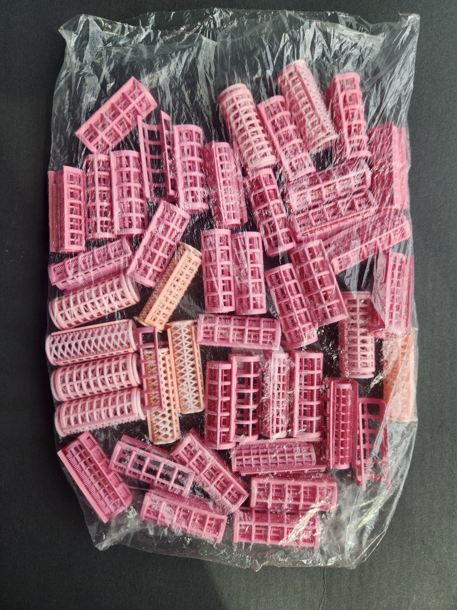 Vintage Lot of 40 Pink Plastic Snap-On Hair Curler Rollers  display picture 2