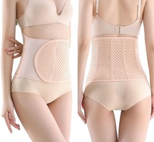 Beige Abdominal Binder Post-Surgery - Adjustable Belly Band for Recovery Large 