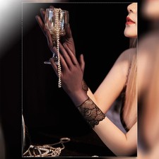 Womens Oil Shiny Glossy Long Gloves See-through Lace Wedding Evening Party Glove