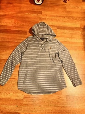 Rip Curl Long Sleeve Hooded Pullover 1/4 Button Grey Striped ~ Men s Size L