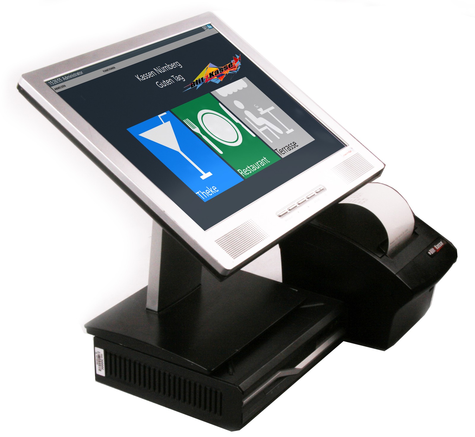 Kasse für Gastronomie bis 75 Tische: 15" Touchscreen, Drucker, Blitzkasse Restau