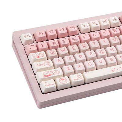 Cute Cat Keycaps - Pink & White PBT Keycaps, Mao Profile, 134 Keys, Dye-Subli...