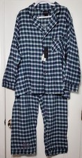 NWT Bill Blass Men's XL Blue  Green Plaid Flannel Pajama Set