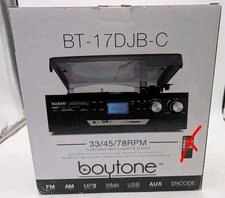 Boytone BT-17DJBM-C 3-Speed Stereo Turntable  AM/FM Radio Cassette MP3 NO REMOTE