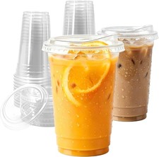 16oz Clear Plastic Cups with Strawless Sip Lids, 25 Sets Disposable Iced Coffee