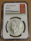 2023 $1 Morgan Silver Dollar NGC MS70 Official Red Book Label