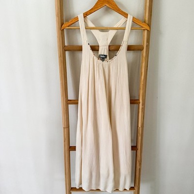 Neiman Marcus Beaded Racerback Swing Dress Cream Boho Sleeveless Midi Medium