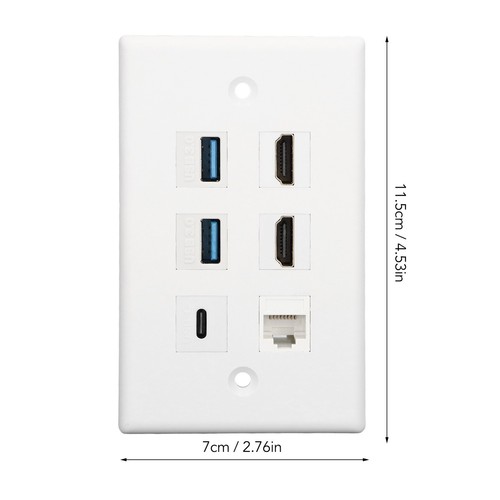 6 Port Wall Plate 2xHD Multimedia Interface 2xUSB3.0 1xType C 1xCat6 Ethernet CB - Afbeelding 22 van 22