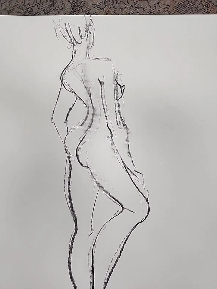 Boneco CRAMOLINI Feminino Nu Suportes Desenho a Carvão ARTE ORIGINAL Não Uma Estampa - Imagem 4 de 4