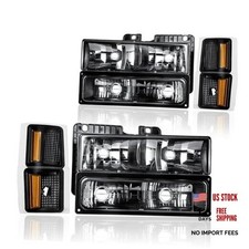 Headlight Assembly, 1994-1998 Chevy Silverado Black Housing Amber Reflector