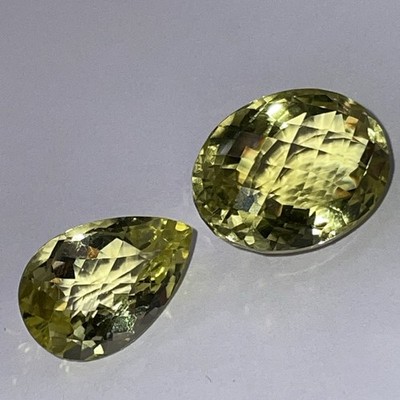 Citrine,facettiert,Tropfen + Oval,6.7g,Gelb-Grün, L-1.9+2.1xB-1.2+1.5xT-0.9-1.2