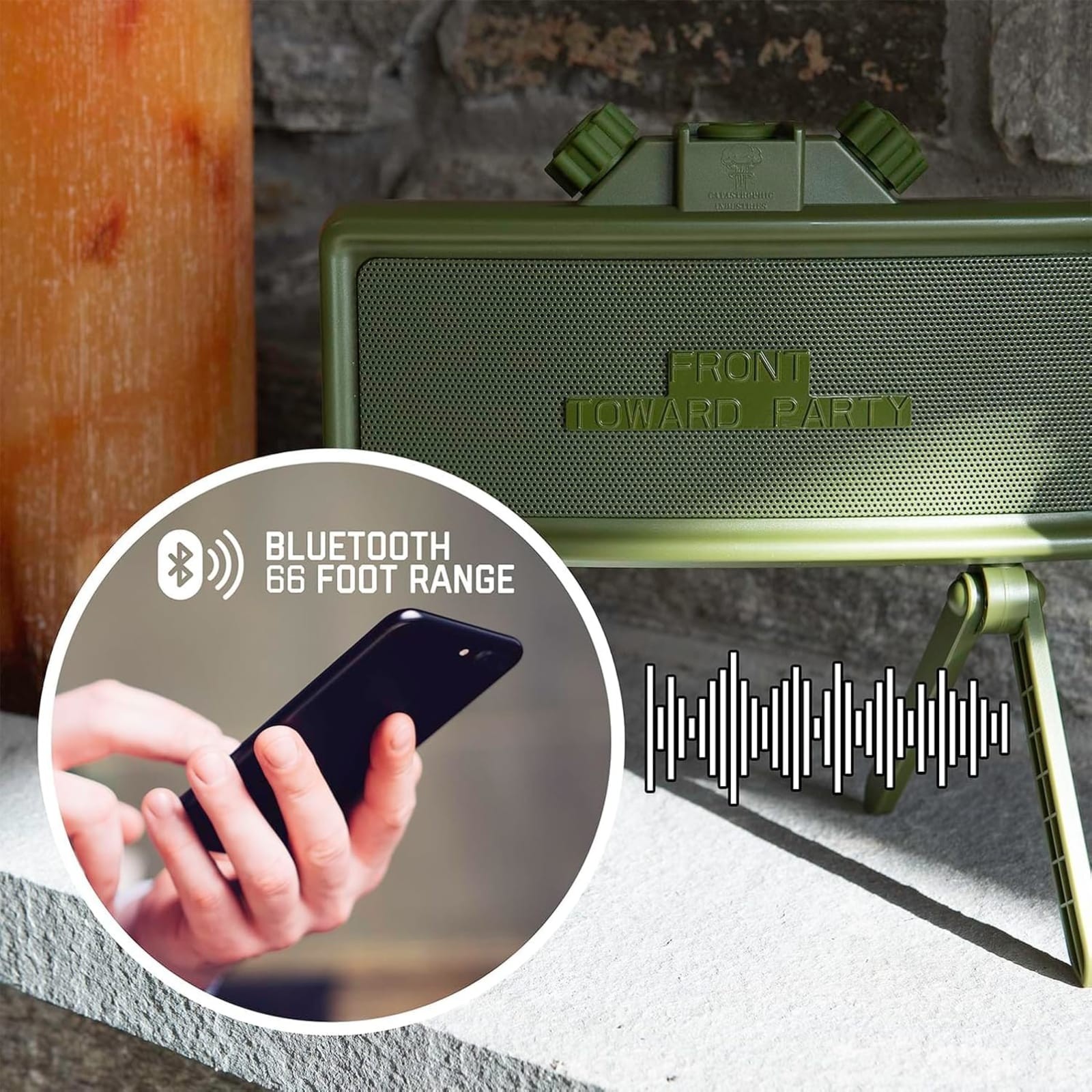 Parlante Bluetooth Claymore Catastrophic verde oliva, resistente al agua y al polvo, imagen 4