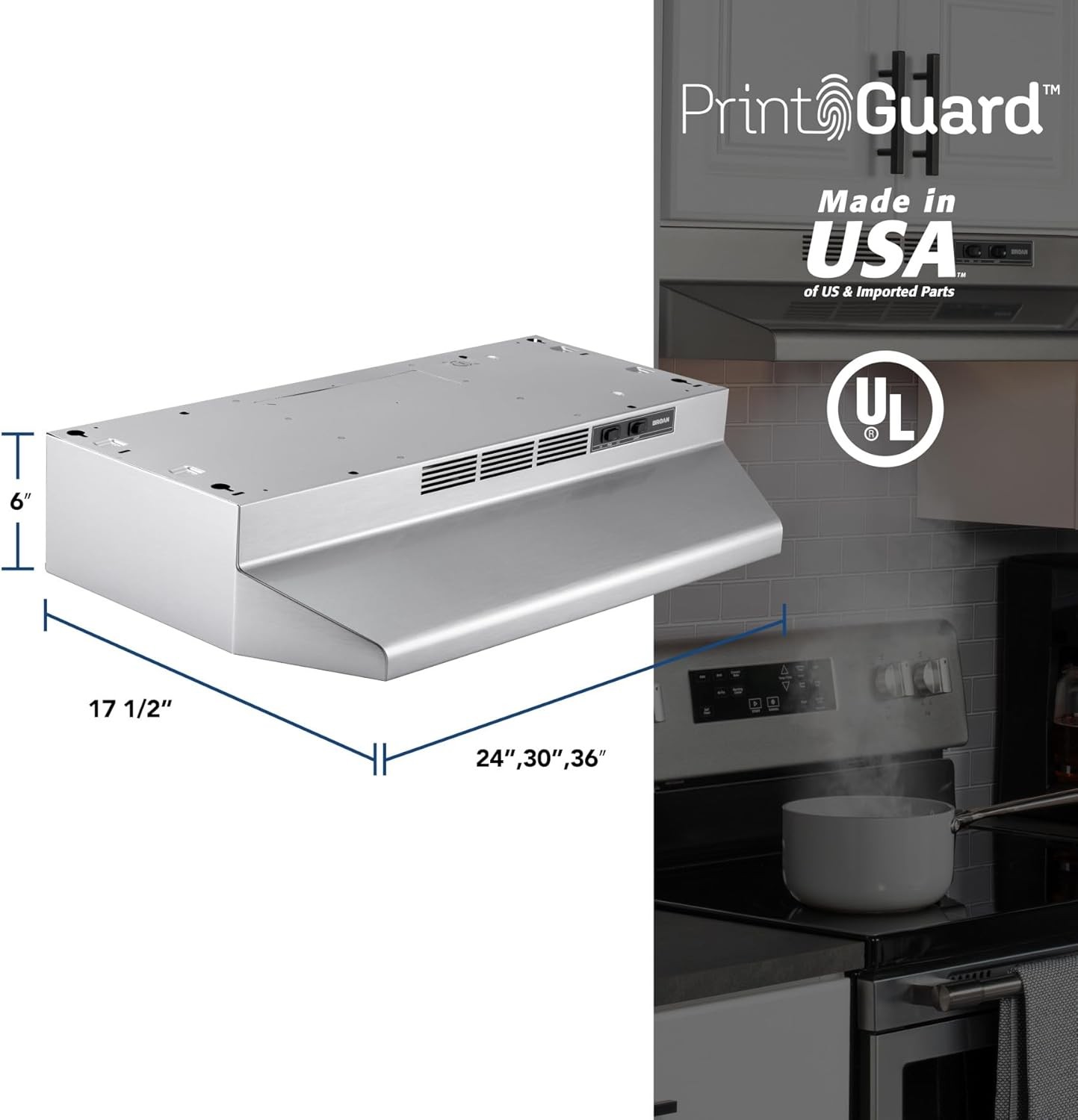 Broan Nutone 4130SF Cabinet Range Hood, Stainless Steel Finish