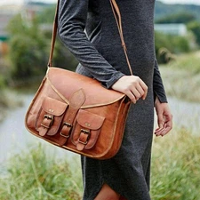 Women's Satchel Messenger Bag Leather Shoulder Brown Crossbody