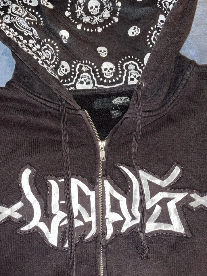 VANS Vintage Calavera de Azúcar Negra Cremallera Completa Sudadera con Capucha Chaqueta Esqueletos Huesos Para Hombres Talla M Foto 2 de 4