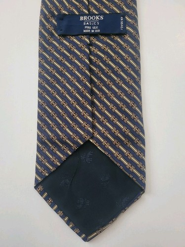 BROOKS BASICS Pure Silk Necktie Tie Geometric Blue & Green Made In USA - Picture 4 of 5