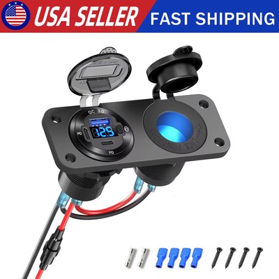 2 in 1 Car Charger Cigarette Lighter Socket Panel Digital Switch LED Voltmeter