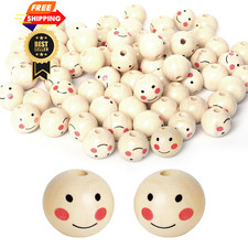 40Pcs 20mm Smile Face Wooden Beads with Pre-Drilled Holes, Small, Style 3