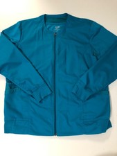 Scrub Jacket Women's L Zip Front Long Sleeve Pockets Teal