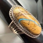 Vtg Native American Royston Ribbon Turquoise and Silver Ring Size 7 Signed TG
