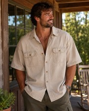 Wrangler Authentic Shirts Mens 2XL Khaki Short Sleeve Button Up 100 Cotton