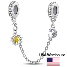 S925 Sterling Silver Sun Safety Chain Charm Fit for Bracelets DIY Jewelry Women