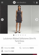 NWT Lululemon Ribbed Softstreme Slim-Fit Tank Dress Black BLK Size 6
