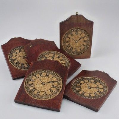 Vintage Cork Wood Coasters Antique Clock Design C.1970s