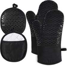 Oven Mitts and Pot Holders,500 ℉ Heat Resistant Oven Mitts Sets,Silicone Oven Gl